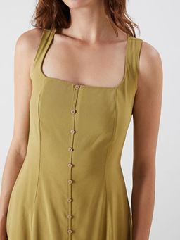 Kare Yaka Keten Kar???ml? Elbise