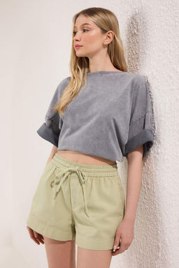 Trendyolmilla Haki Yuksek Bel Lastikli City Boy Denim Sort TWOSS25SR00215  фото 2