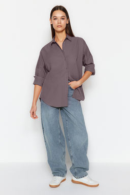 TRENDYOLMILLA Ac?k Mavi Pamuklu Oversize Genis Kal?p Dokuma Gomlek TWOSS22GO0669 фото 13