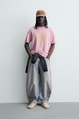 CAMISETA PUNTO ESTAMPADO CONTRASTE / Rosa