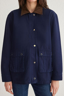 Koyu Mavi Kontrast Suet Yakal? Oversize Denim Gomlek Ceket TWOSS25CE00005 - Trendyolmilla фото 3