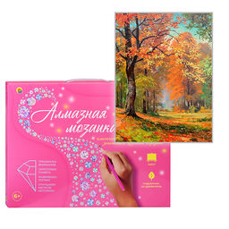 Алмазная мозаика 20х20 "Осенний лес" на картоне, с част. заполн. (20цв) (блест.)