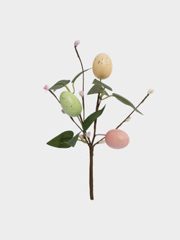 Ветка декоративная, 20 см, пенопласт/бумага, Ветка с цветными яйцами, Interior Easter