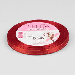 Цена за 4 шт. Лента атласная, с золотым люрексом, 6 мм, 23±1 м, красная №026