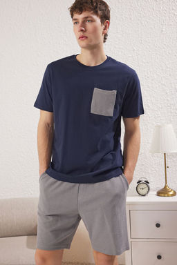 TRENDYOL MAN Lacivert Gri Regular Fit Dokulu Sortlu Orme Pijama Tak?m? TMNSS25PT00021 - Trendyolmilla фото 8