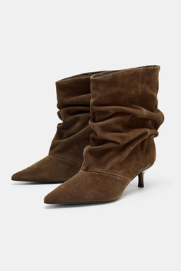 RUFFLED SPLIT SUEDE ANKLE BOOTS - Zara фото 4