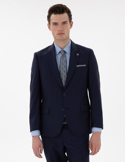Lacivert Slim Fit %100 Y_n Ekose Tak_m Elbise