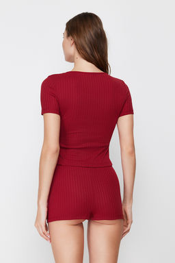 Trendyolmilla Bordo Dugme Detayl? Fitilli Sortlu Orme Pijama Tak?m? THMSS24PT00097 фото 16