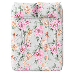 Простыня 2-х спальная "Душистый шиповник" 180х220см, поплин 115г/м2, хлопок 100%, упаковка "классическая" ПВХ 28х41см, "Домашняя мода" (Россия)