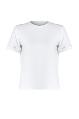 TRENDYOLMILLA Beyaz %100 Pamuk Isleme Detayl? Basic Bisiklet Yaka Orme T-Shirt TWOSS23TS00012 фото 6