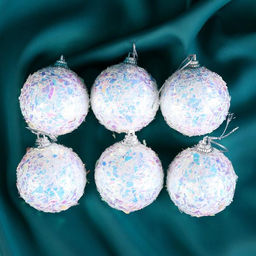 Цена за 2 шт. Ёлочные игрушки Снежное сияние, шары новогодние, d=5 см, набор 6 шт., белый - Зимнее волшебство фото 2