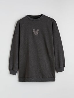 Mickey Mouse ??lemeli Kad?n Kal?n Sweatshirt Tunik