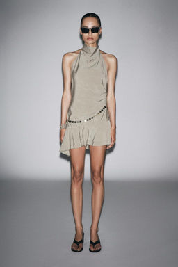 STRIPED HALTER NECK SHORT DRESS WITH BELT - Zara фото 6