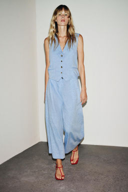 LINEN BLEND WAISTCOAT JUMPSUIT - Zara фото 9