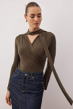 Haki Sal Detayl? Fitted/Vucuda Oturan C?tc?tl? Esnek Orme Body TWOAW26BD00007