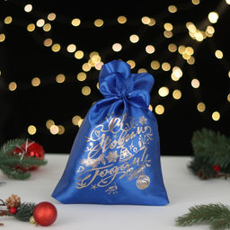 Цена за 5 шт. Мешок С новым годом!, ёлка и игрушки, синий, 20 х 30см