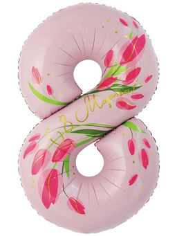 Воздушный шар фольгированный 34" «8 Марта. Тюльпаны», цифра