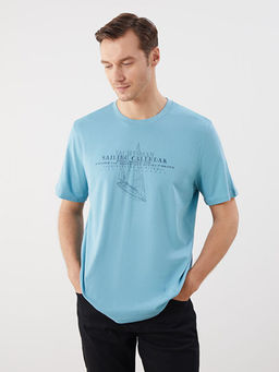 Bisiklet Yaka K?sa Kollu Bask?l? Erkek Ti??rt