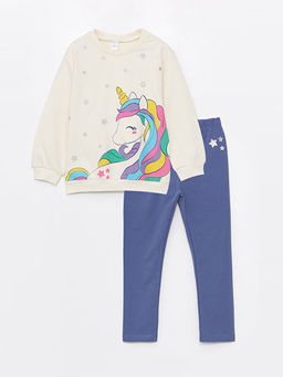 Bisiklet Yaka Uzun Kollu K?z Bebek Sweatshirt ve E?ofman Alt 2li Tak?m