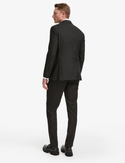 Siyah Ex. Slim Fit _izgili Kruvaze Tak_m Elbise