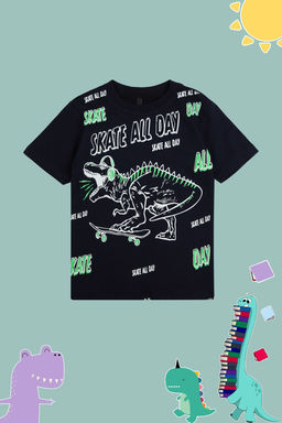 Lacivert Erkek Cocuk Bask?l? Orme T-Shirt TKDSS24TS00026 - Trendyolmilla фото 3
