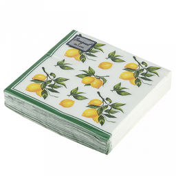 Салфетки бумажные Bouquet de Luxe 24х24см, 3-х слойные, 25 штук в упаковке, 100% целлюлоза, Скатерть с лимонами (Россия)  фото 3