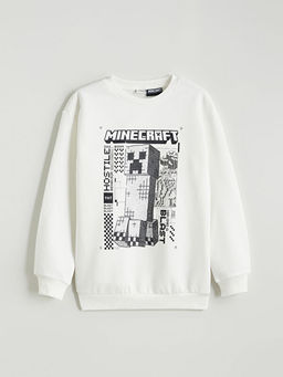 Bisiklet Yaka Minecraft Bask?l? Erkek ?ocuk Kal?n Sweatshirt