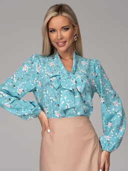 Блузка Бант (голубой/цветы)
