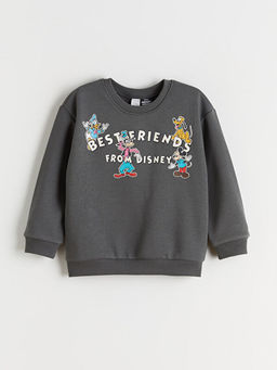 Bisiklet Yaka Mickey Mouse Bask?l? Erkek ?ocuk Sweatshirt