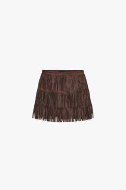 SHIMMERING FAUX SUEDE FRINGED SKIRT