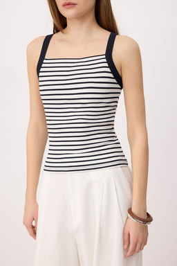 Siyah Cizgili Fitted/Vucuda Oturan Halter Yaka Kolsuz Uzun Fitilli Esnek Orme Atlet TWOSS26AL00019 - Trendyolmilla фото 7