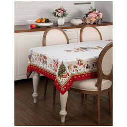 СКАТЕРТЬ С НОВЫМ ГОДОМ 160Х220СМ ,КРАСНЫЙ,100