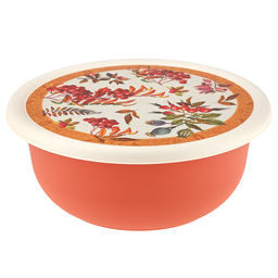 Миска пластмассовая Asti 2,1л, д22,5см, h9см, оранжевый, с крышкой, с декором (Россия)