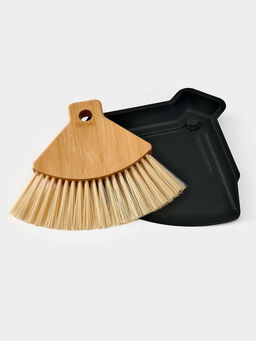 Щётка с совком Meli, бамбуковая ручка, 20×19 см, чёрная
