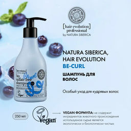 Шампунь для волос  BE-CURL.Гладкость & блеск, 250 мл /Natura Siberica / Hair Evolution