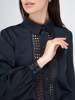 Блузка с кружевом OD-808-4 темно-синий - Tantino фото 7