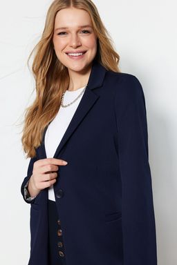 Lacivert Regular Gri Geometrik Desenli Astarl? Tek Dugmeli Cepli Dokuma Blazer Ceket TWOAW20CE0316