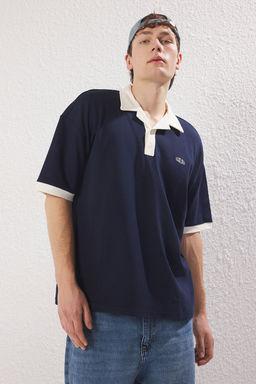 TRENDYOL MAN Lacivert Oversize/Genis Kesim Nak?s Detayl? Polo Yaka T-shirt TMNSS25PO00013 - Trendyolmilla фото 3