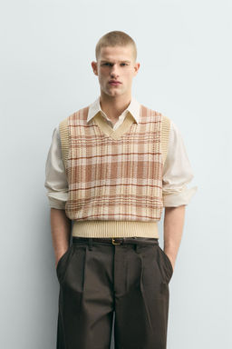 JACQUARD KNIT CHECKS WAISTCOAT - Zara фото 2