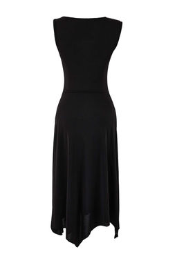 Siyah Belden Ac?lan Asimetrik Yaka Kolsuz Aksesuar Detayl? Midi Esnek Orme Elbise TWOSS26EL00044 - Trendyolmilla фото 2