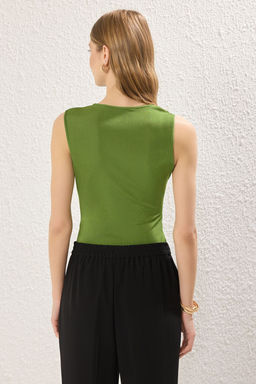 TRENDYOLMILLA Siyah S?f?r Kol Buzgu Detayl? Bisiklet Yaka Alttan C?tc?tl? Orme Body TWOSS25BD00021  фото 5