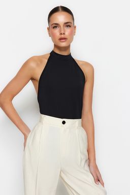 Siyah Dik Yaka S?rt Dekolteli Esnek Alttan C?tc?tl? Orme Body TWOSS23BD00037