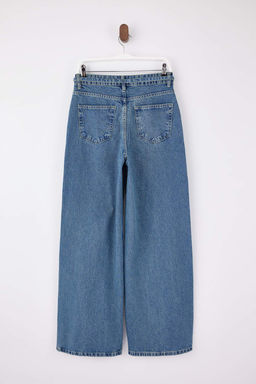 Mavi Kemerli Yuksek Bel Genis Paca Wide Leg %100 Pamuk Jeans TWOSS26JE00085 - Trendyolmilla фото 3
