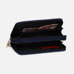 Кошелёк женский на молниях, отдел для купюр, для карт, для монет, цвет синий