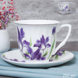 Чайный набор 2 предмета 250 мл / GF3 -12G /уп 8/ костяной фарфор Ирисы - Галеонтрейд фото 3