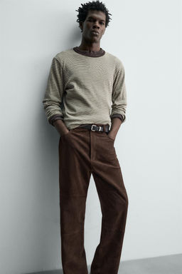 PANTAL?N STRAIGHT FIT PIEL ANTE / Marr?n oscuro - Zara фото 6