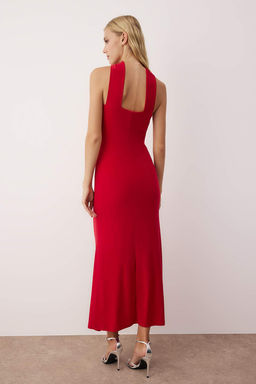 K?rm?z? Duz Orme Sandy Maxi Astars?z Kokteyl Elbise TPRAW26EL00005 - Trendyolmilla фото 5