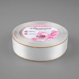Цена за 2 шт. Лента атласная, с золотым люрексом, 25 мм, 23±1 м, белая №001