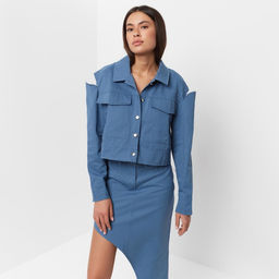 Рубашка женская укороченная с разрезами MIST: Denim, размер 48, синяя