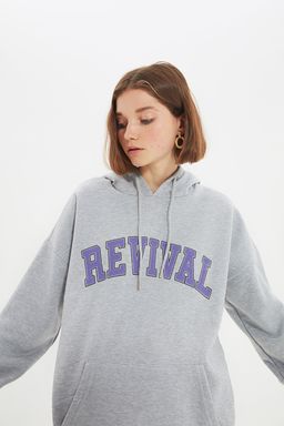 TRENDYOL MAN Kiremit Oversize/Genis Kesim Kapusonlu Ici Polar/S?cak Tutan Pamuk Unisex Sweatshirt TMNAW22SW1462
